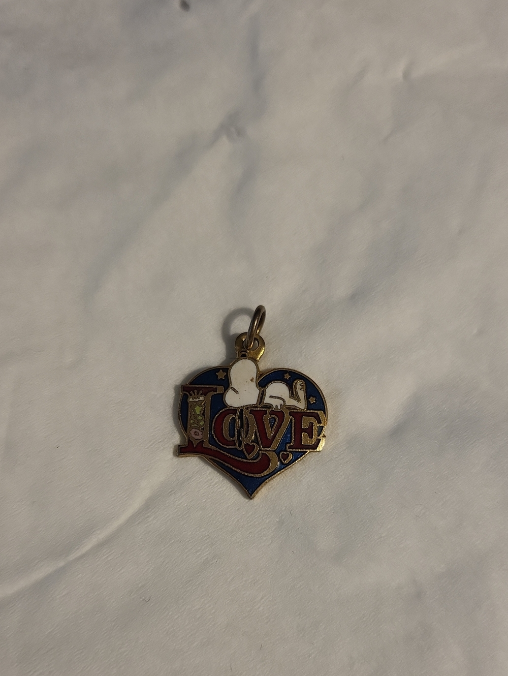 Vintage 1958 Love Heart Snoopy Enamel Charm Pendant in Blue, Red & White